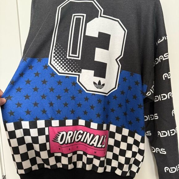 Rare Adidas Sweatshirt Unisex Adult Medium Multicolor Originals Racing Y2K - Picture 10 of 16